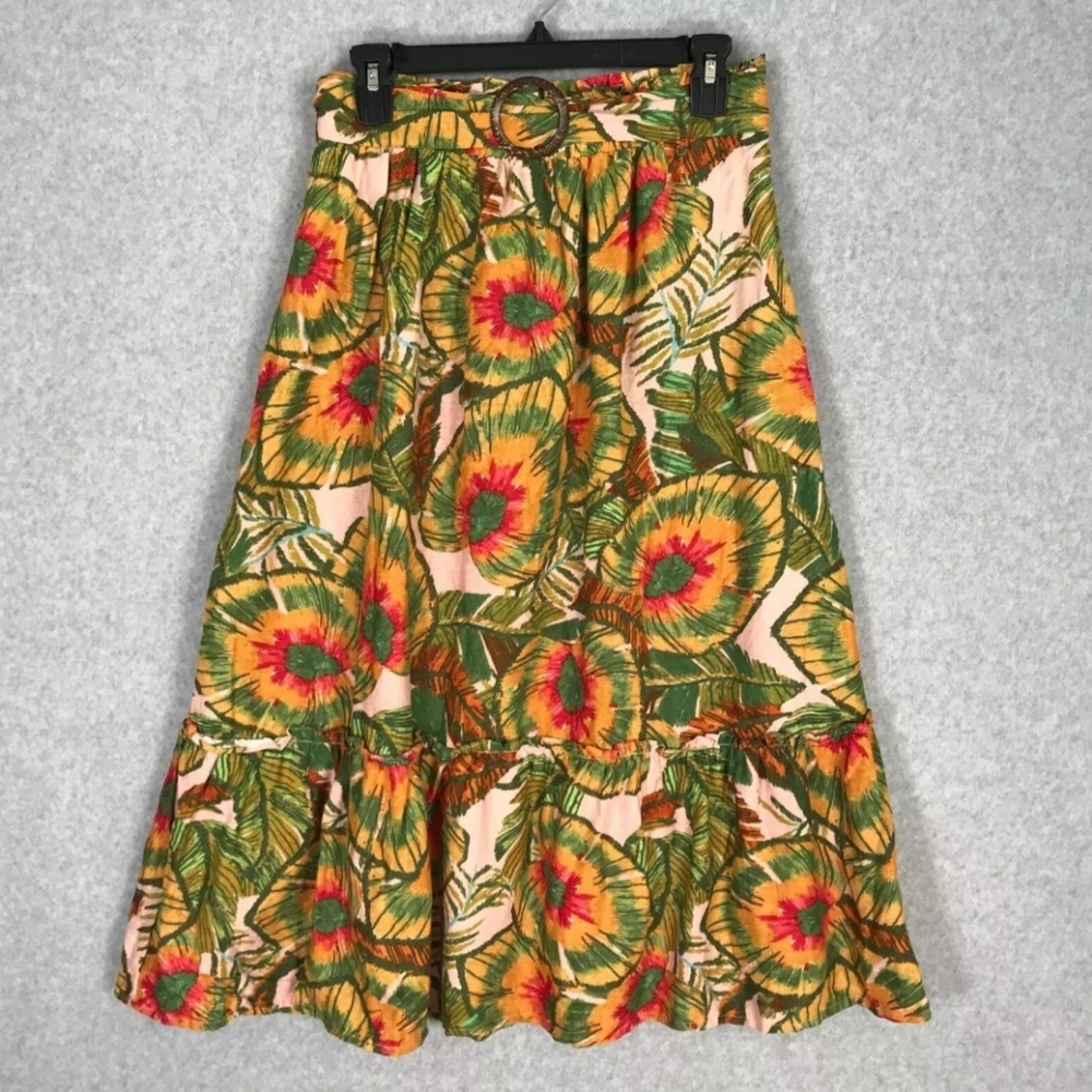 Cynthia Rowley Tropical Midi Skirt W/belt. Vacation Resort Coastal XS NWT